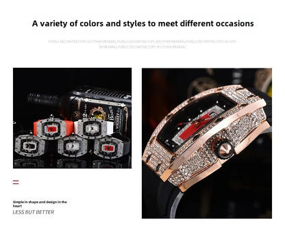 Manufacturer's spot supply, business fashion diamond-set, women's quartz watch red lip wine barrel-shaped watch