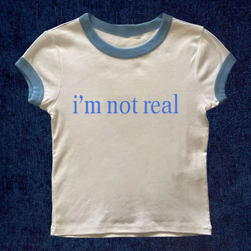 Letter Print T-Shirt Y2k Harajuku Summer Casual Short Sleeve Gothic Slim Crop Top Vintage Women Streetwear Sexy Grunge Fairy Tee