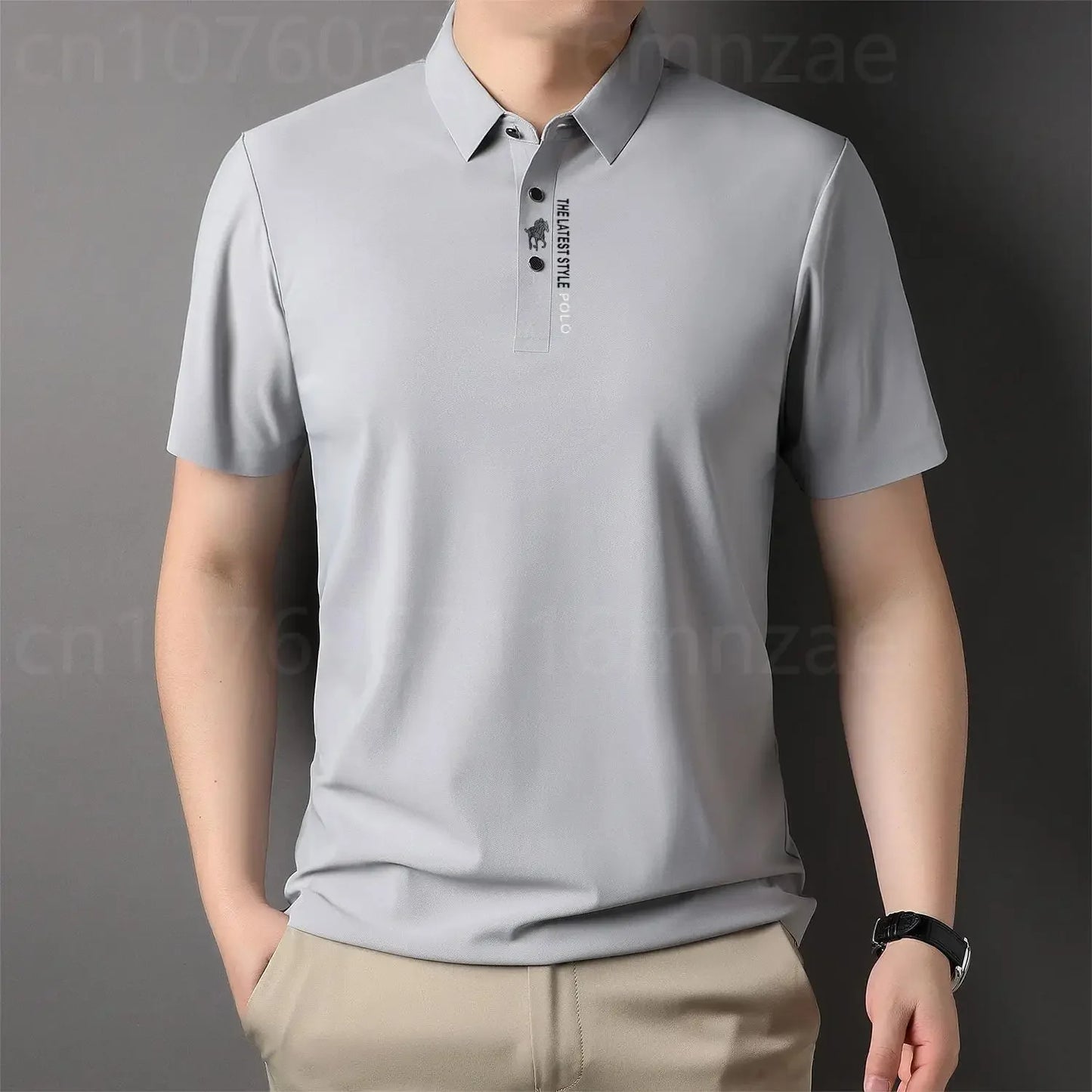Brand High-End Summer Business Quality Short Sleeved Polo Shirt 2023 Men Trend Casual No Trace Printing Ice Silk Soft Breathable