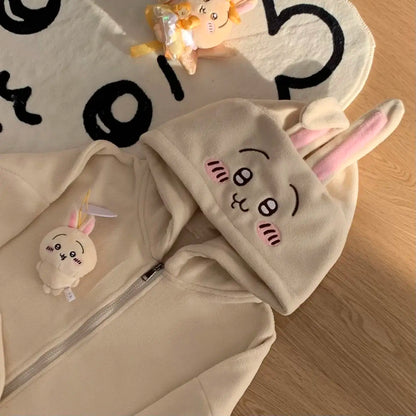 Streetwear Zipper Hoodie Y2K Womens Clothes Harajuku Gothic Kawaii Cute Embroidery Oversized Hooded Sweatshirt Jacket Coat