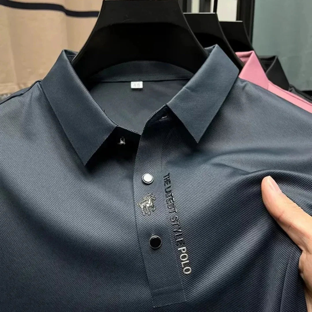 Brand High-End Summer Business Quality Short Sleeved Polo Shirt 2023 Men Trend Casual No Trace Printing Ice Silk Soft Breathable