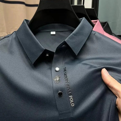 Brand High-End Summer Business Quality Short Sleeved Polo Shirt 2023 Men Trend Casual No Trace Printing Ice Silk Soft Breathable