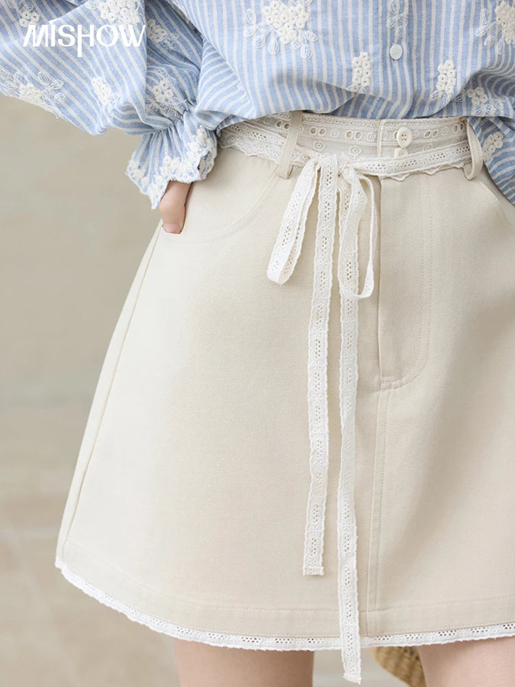 MISHOW Office Lady Summer Skirts Women New 2025 Solid Lace Belt High Waist A-line Hip Skirt Woman Fashion Slimming MXE32B0711