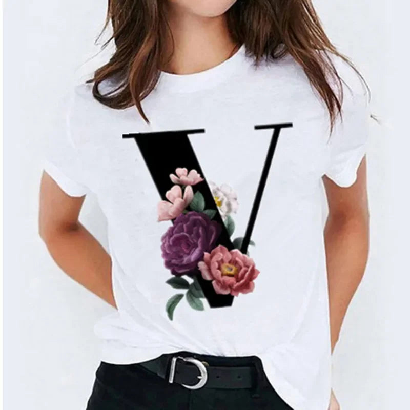 26 Letter Printed Women T-shirts Harajuku 2021 New Tops Casual Tee Summer Short Sleeve Graphic Female T shirt for Women Clothing