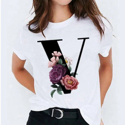 26 Letter Printed Women T-shirts Harajuku 2021 New Tops Casual Tee Summer Short Sleeve Graphic Female T shirt for Women Clothing