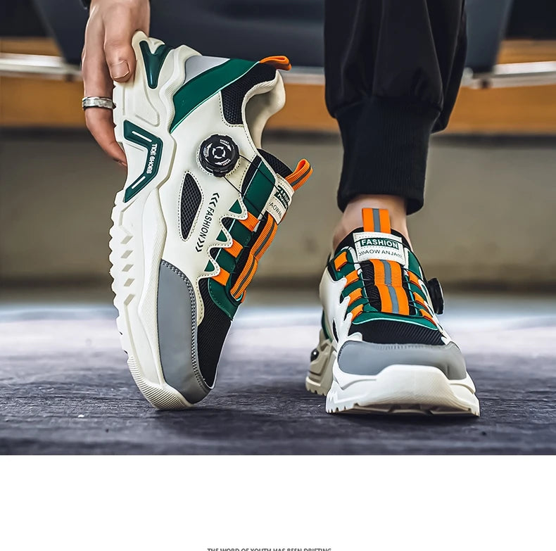 Men's Korean rotating shoelaces trendy sports shoes four season soft soled comfort casual sneakers outdoor student running shoes