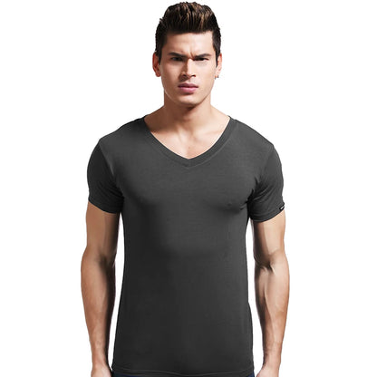 Modal summer round neck tight men's short sleeve V-neck T-shirt solid color vest T-shirt slim-fit sports undershirt