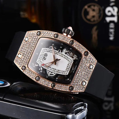 Manufacturer's spot supply, business fashion diamond-set, women's quartz watch red lip wine barrel-shaped watch