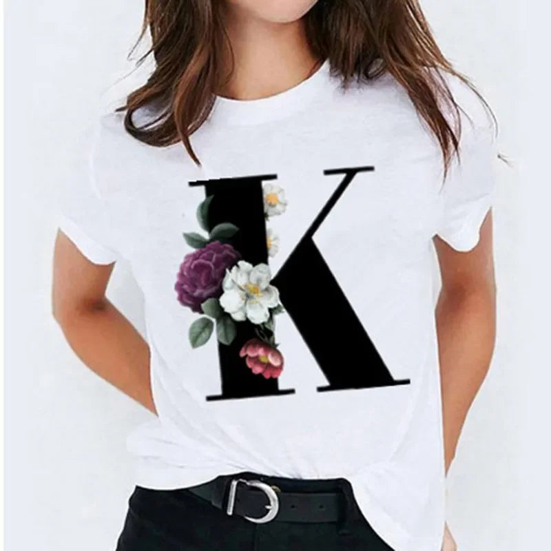 26 Letter Printed Women T-shirts Harajuku 2021 New Tops Casual Tee Summer Short Sleeve Graphic Female T shirt for Women Clothing