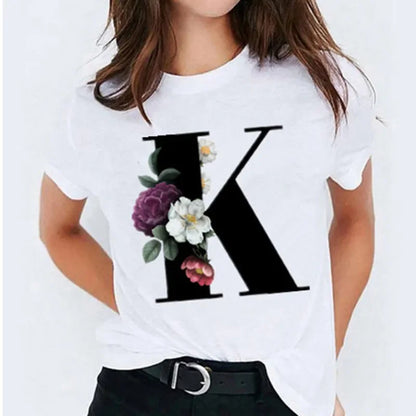 26 Letter Printed Women T-shirts Harajuku 2021 New Tops Casual Tee Summer Short Sleeve Graphic Female T shirt for Women Clothing