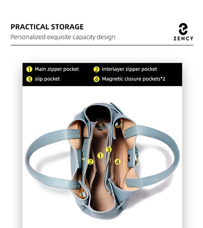 Zency Genuine Leather Top-handle Bag For Women Luxury Designer Crossbody Bag Zipper Purse Elegant OL Handbag 2025 New Shoulder