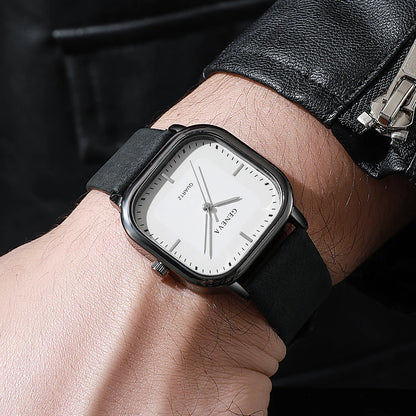 Fashion Square Dial Men's Watches Minimalist Quartz Watch Casual Leather Strap Wristwatch Reloj Hombre（Without Box）