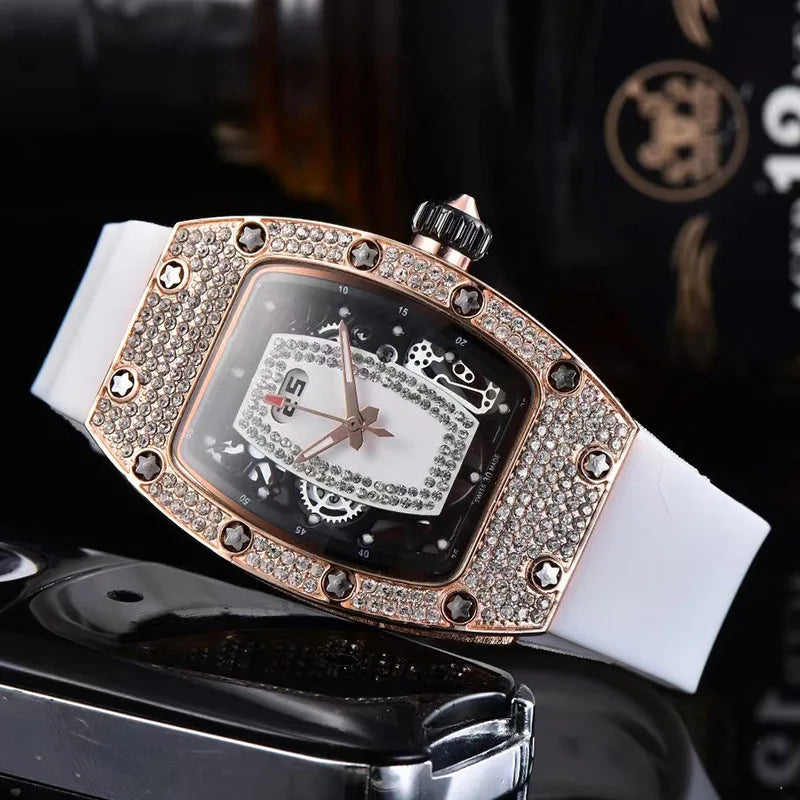 Manufacturer's spot supply, business fashion diamond-set, women's quartz watch red lip wine barrel-shaped watch