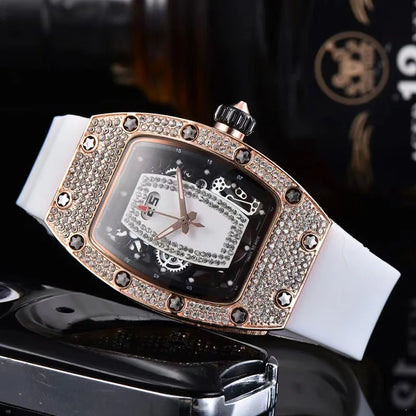 Manufacturer's spot supply, business fashion diamond-set, women's quartz watch red lip wine barrel-shaped watch