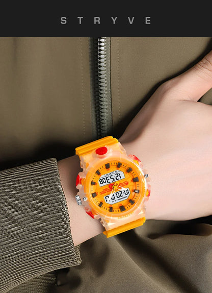 STRYVE Top Brand Electronic Watch For Men Outdoor Sports Waterproof Dual Time Display Quartz Wristwatches Rubber reloj hombre