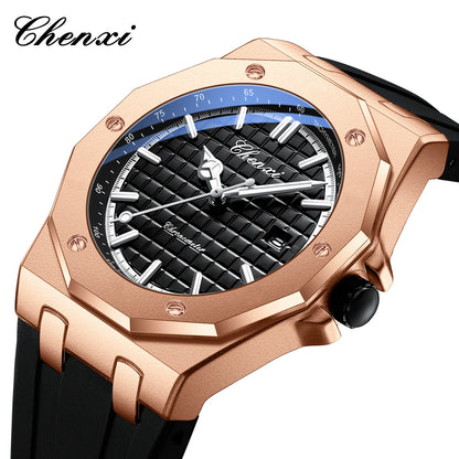 CHENXI 8268 Premium Men's Quartz Watch Night Light Silicone Strap Waterproof Calendar Casual Men's Texture Watch reloj hombre