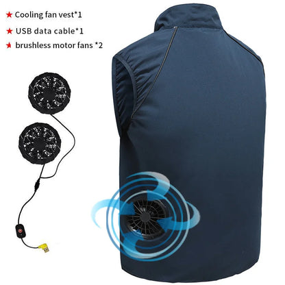 Fashion Men's Summer Air Conditioning Clothing Fan Cooling Vest USB Charging Cooling Sports Men's Outdoor Jacket Plus Size M-4XL