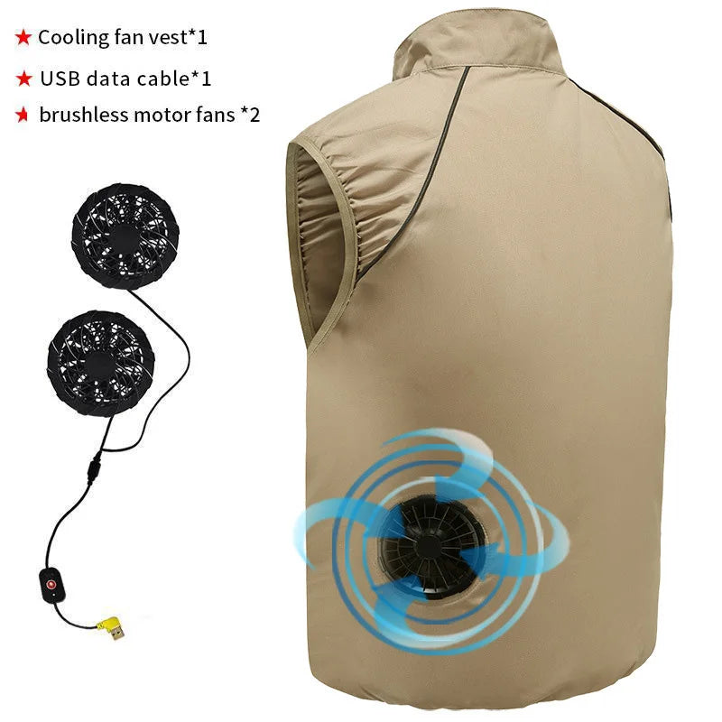 Fashion Men's Summer Air Conditioning Clothing Fan Cooling Vest USB Charging Cooling Sports Men's Outdoor Jacket Plus Size M-4XL