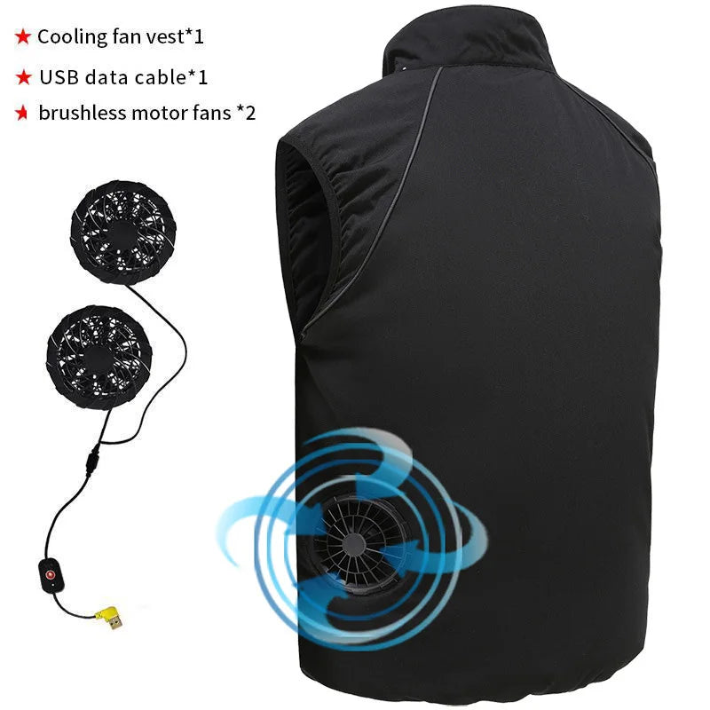 Fashion Men's Summer Air Conditioning Clothing Fan Cooling Vest USB Charging Cooling Sports Men's Outdoor Jacket Plus Size M-4XL