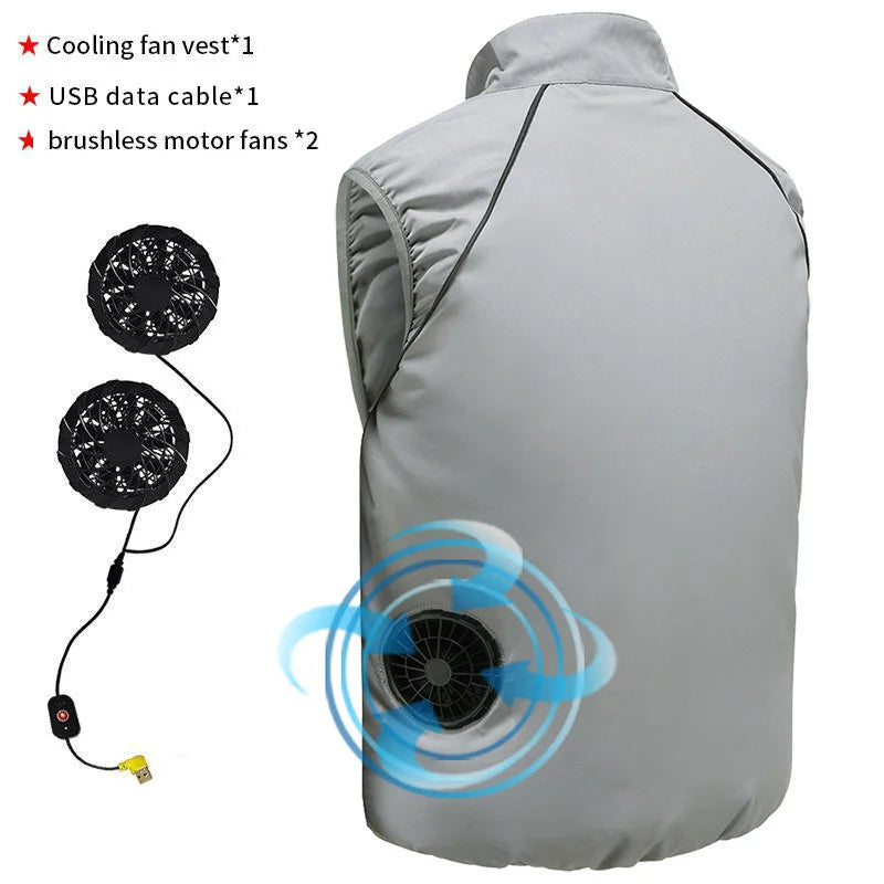 Fashion Men's Summer Air Conditioning Clothing Fan Cooling Vest USB Charging Cooling Sports Men's Outdoor Jacket Plus Size M-4XL
