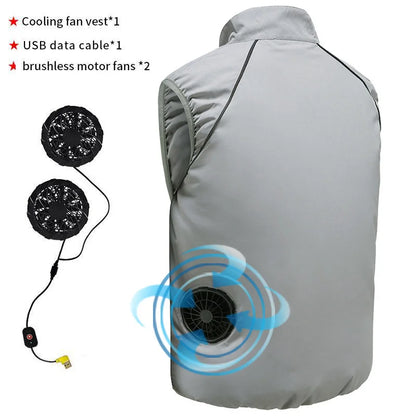 Fashion Men's Summer Air Conditioning Clothing Fan Cooling Vest USB Charging Cooling Sports Men's Outdoor Jacket Plus Size M-4XL